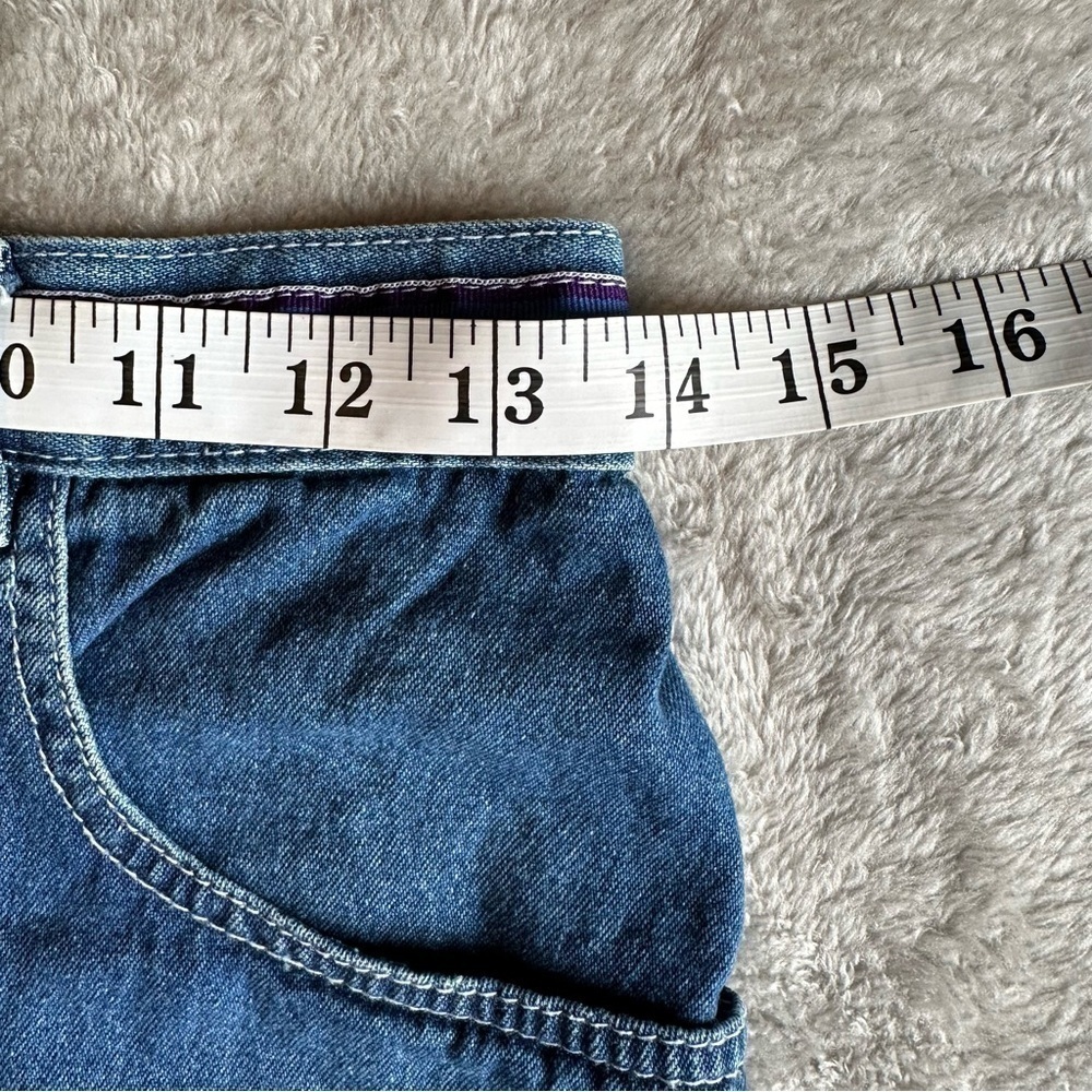 Vintage Ocean Pacific Denim Shorts Size 5 Rainbow Belt Retro OP Jean Shorts - Picture 5 of 7